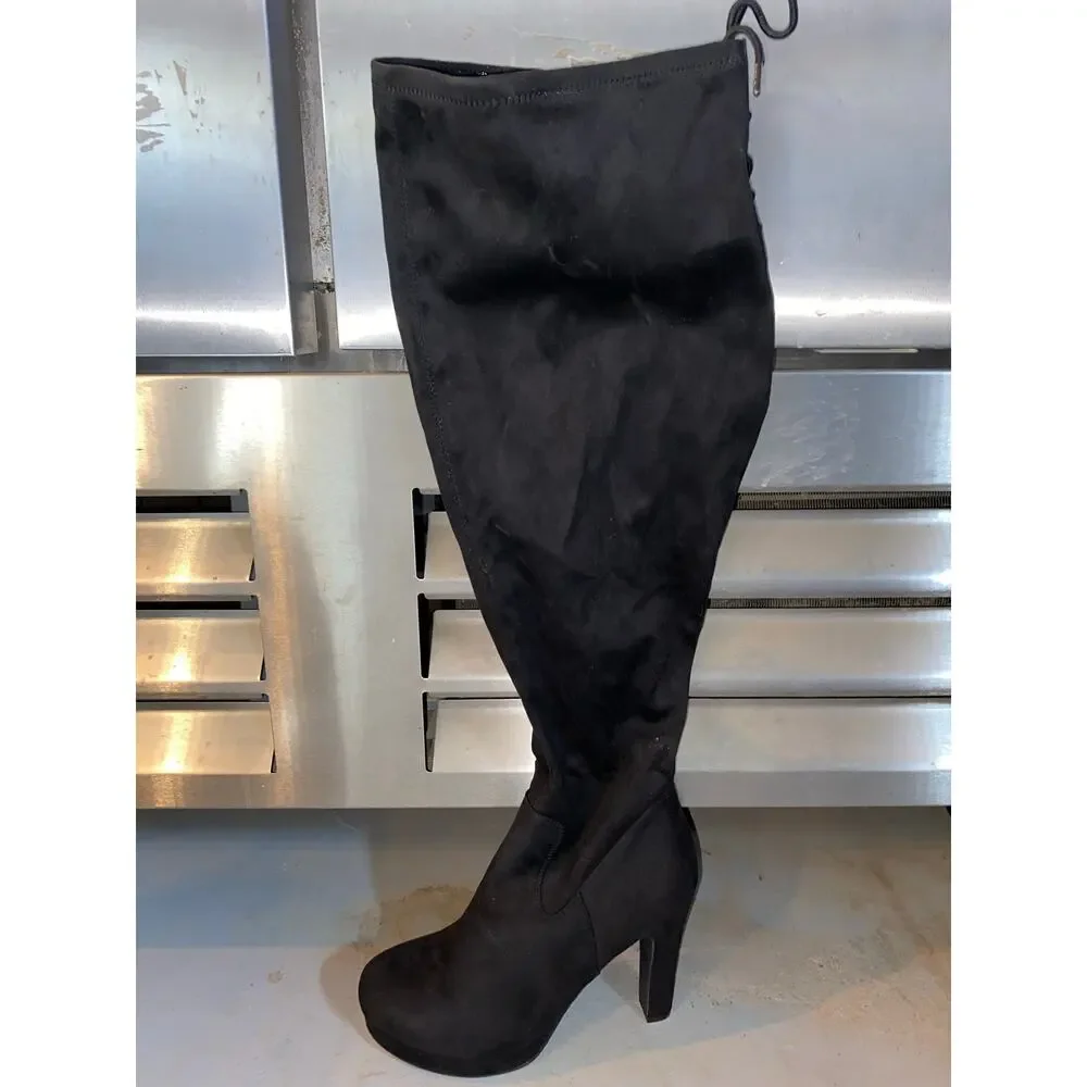 Black Stretch Platform Knee Boots NEW Women's 9.5W